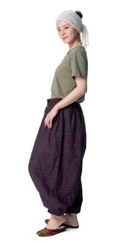 ストライプ織りのコットンモモンガパンツ - サブ4