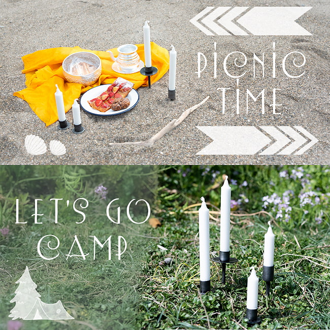 【3個SET】お買い得！　インドのアイアン キャンドル スタンドロング シンプル 7 - ピクニックにもキャンプにも！