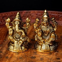 【2体セット】ガネーシャとラクシュミ ホワイトメタル 7cm
