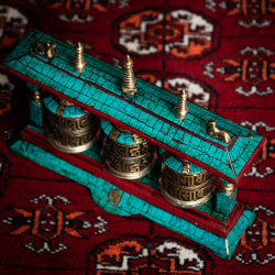 [ダメージあり]【高品質】ターコイズ装飾3連マニ車 [高さ：約14.5] - サブ3