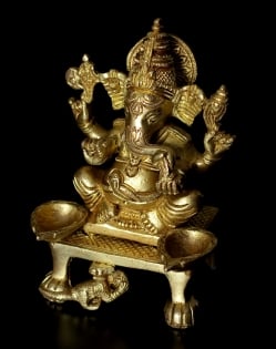 ブラス製 座りガネーシャのオイルランプ＆香立て[13.5cm] - サブ2