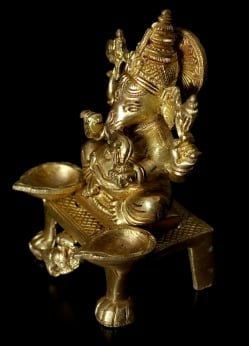 ブラス製 座りガネーシャのオイルランプ＆香立て[13.5cm] - サブ4