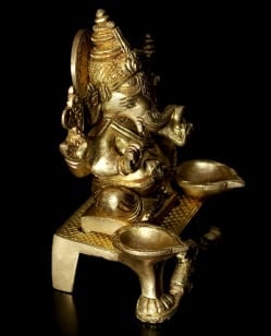 ブラス製 座りガネーシャのオイルランプ＆香立て[13.5cm] - サブ5