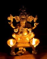 ブラス製 座りガネーシャのオイルランプ＆香立て[13.5cm](TI-RSDL-1241)