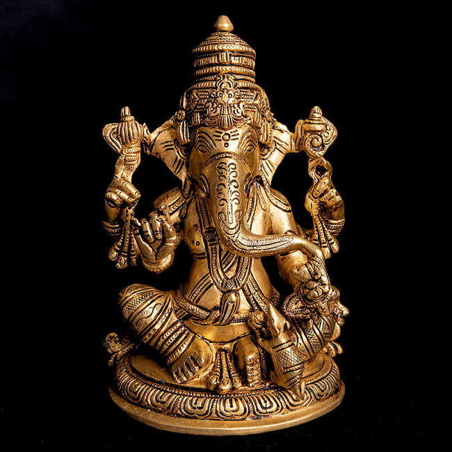 ブラス製 座りガネーシャ像[23cm]の写真1枚目です。重厚なインドの神像です。ガネーシャ像,ブラス製,ヒンドゥー,神様像