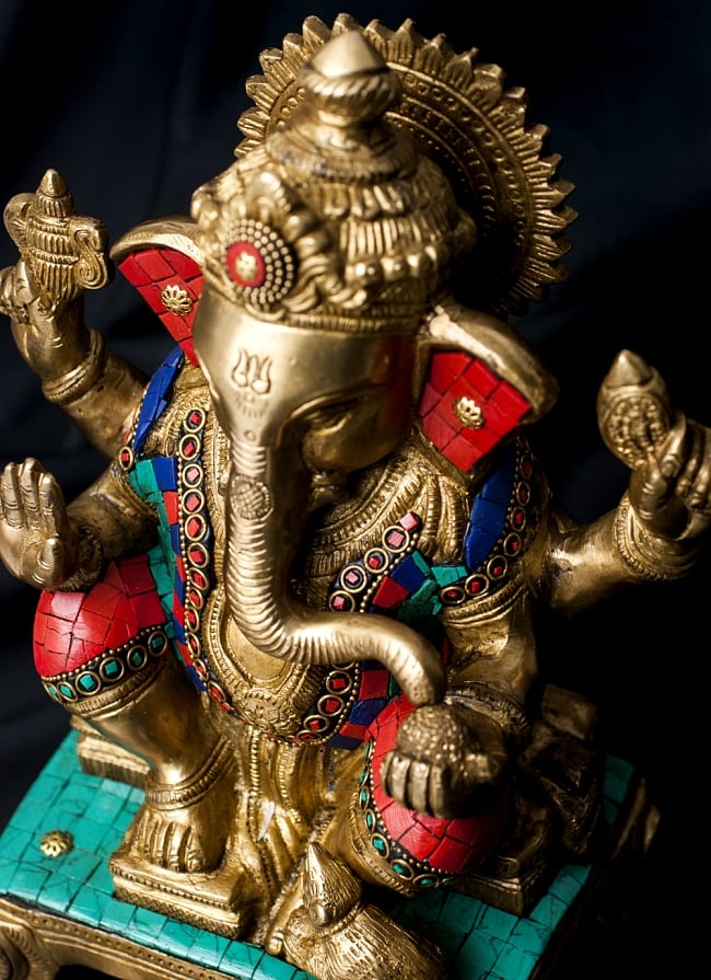 【一点もの】緑青石装飾のガネーシャ[高さ：27cm] 3 - 角度を変えてみてみました。