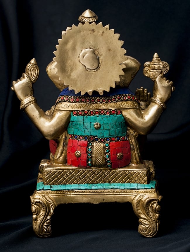 【一点もの】緑青石装飾のガネーシャ[高さ：27cm] 9 - 背面の様子です。