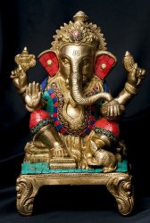 【一点もの】緑青石装飾のガネーシャ[高さ：27cm]の商品写真