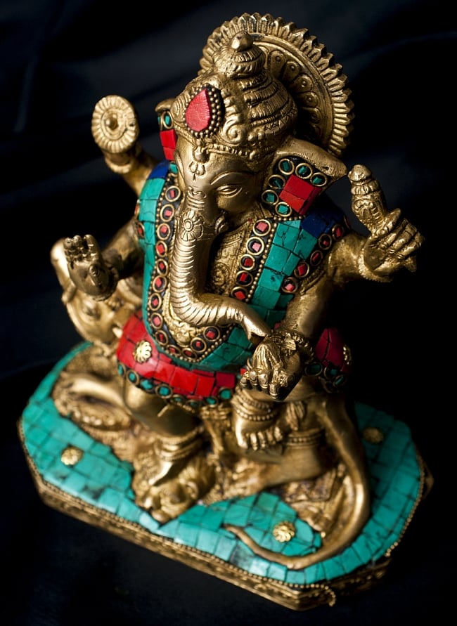 【一点もの】緑青石装飾のガネーシャ[高さ：19.5cm] 3 - 角度を変えてみてみました。