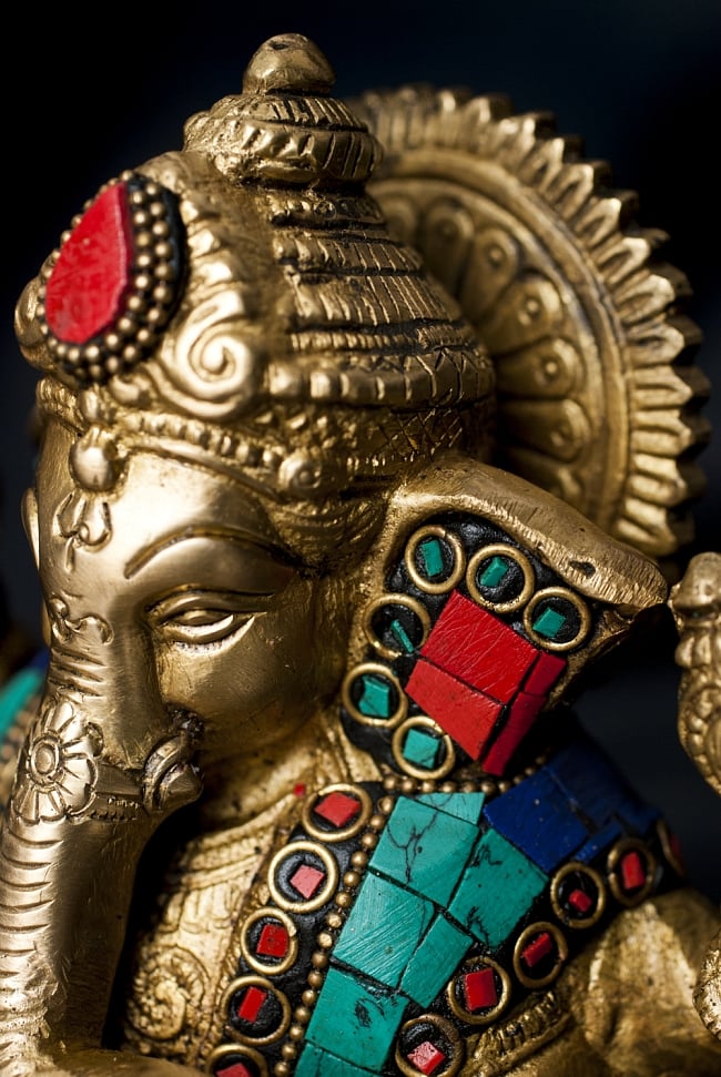 【一点もの】緑青石装飾のガネーシャ[高さ：19.5cm] 8 - 頭部を角度を変えてみてみました。