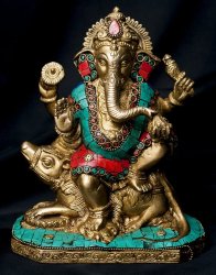 【一点もの】緑青石装飾のガネーシャ[高さ：19.5cm]の商品写真