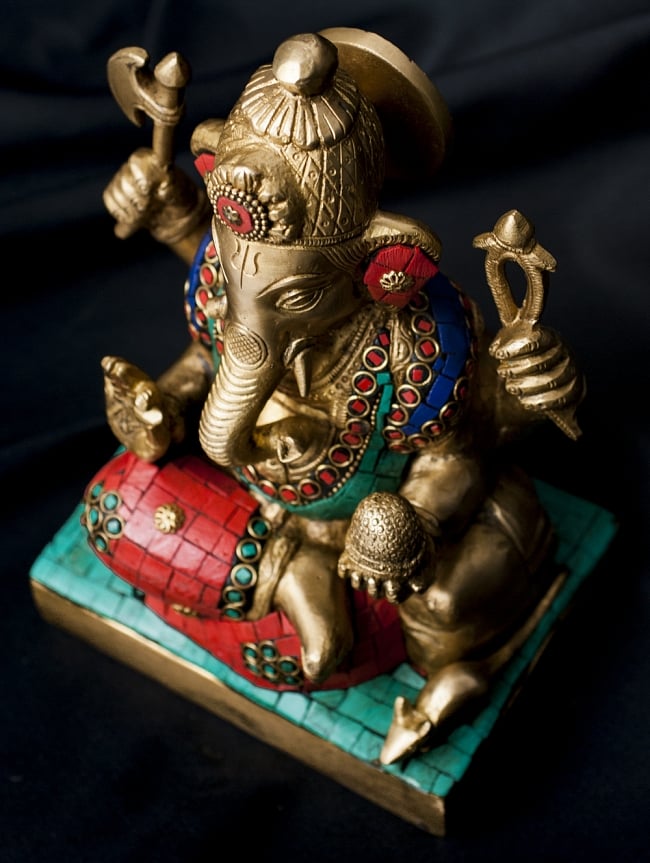 【一点もの】緑青石装飾のガネーシャ[高さ：21.5cm] 3 - 角度を変えてみてみました。