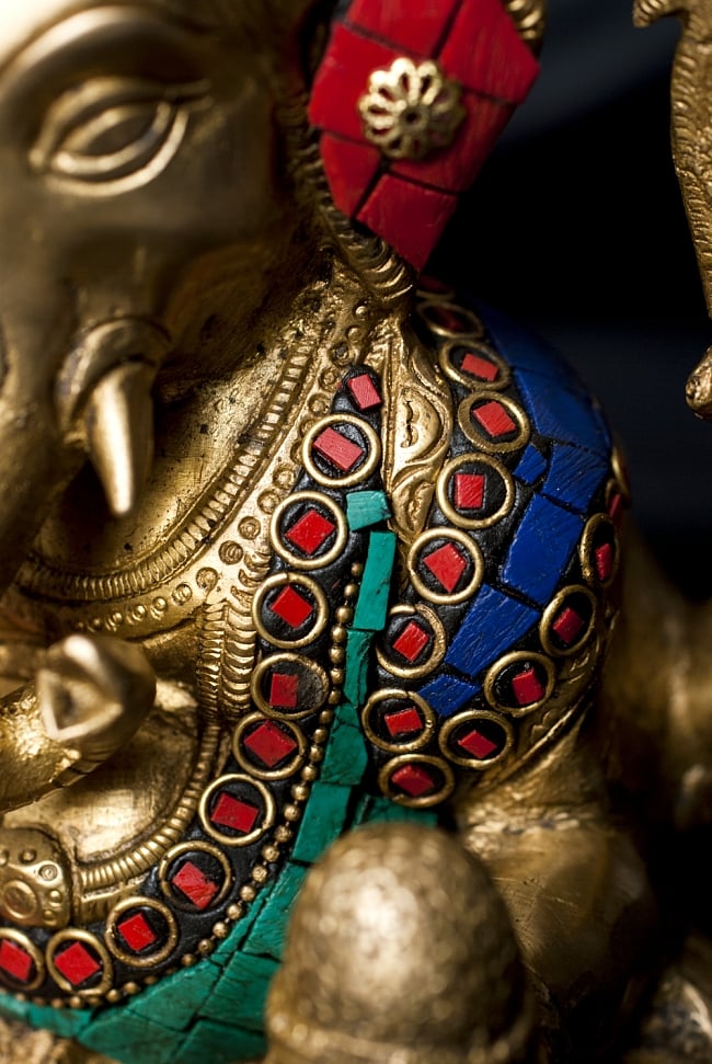 【一点もの】緑青石装飾のガネーシャ[高さ：21.5cm] 7 - 決して飽きることのない細部