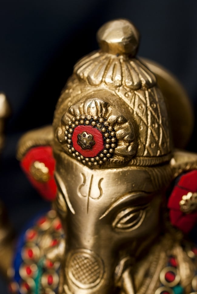 【一点もの】緑青石装飾のガネーシャ[高さ：21.5cm] 8 - 頭部を角度を変えてみてみました。