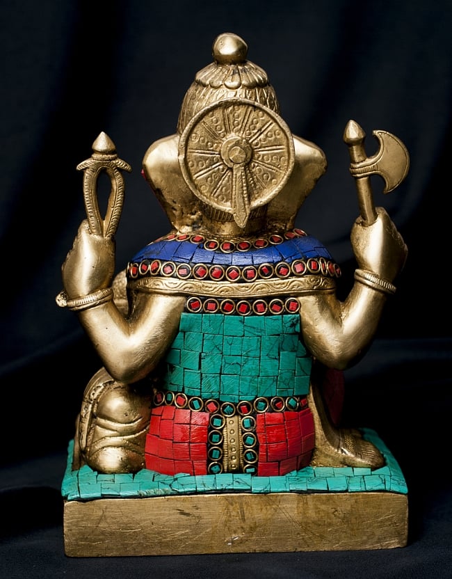 【一点もの】緑青石装飾のガネーシャ[高さ：21.5cm] 9 - 背面の様子です。