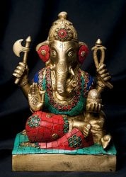 【一点もの】緑青石装飾のガネーシャ[高さ：21.5cm]の商品写真