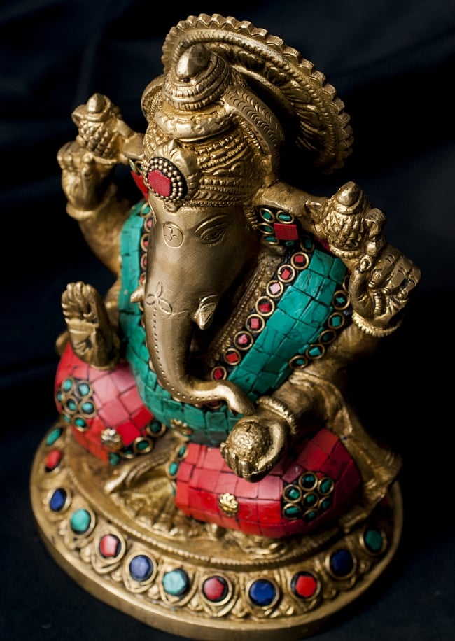 【一点もの】緑青石装飾のガネーシャ[高さ：20.5cm] 3 - 角度を変えてみてみました。