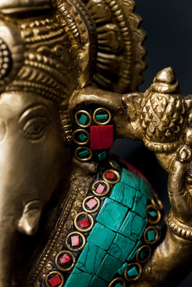 【一点もの】緑青石装飾のガネーシャ[高さ：20.5cm] 7 - 決して飽きることのない細部