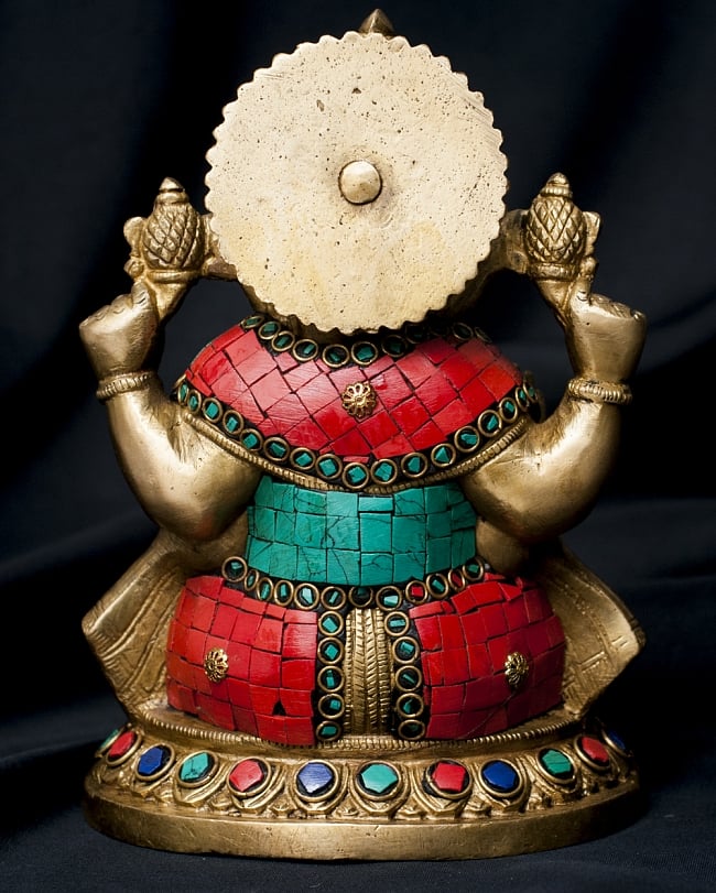 【一点もの】緑青石装飾のガネーシャ[高さ：20.5cm] 9 - 背面の様子です。