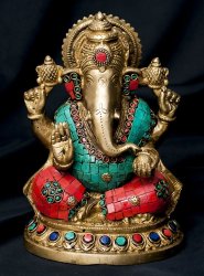 【一点もの】緑青石装飾のガネーシャ[高さ：20.5cm]の商品写真