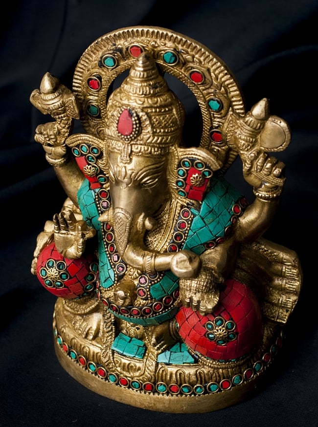 【一点もの】緑青石装飾のガネーシャ[高さ：22cm] 3 - 角度を変えてみてみました。