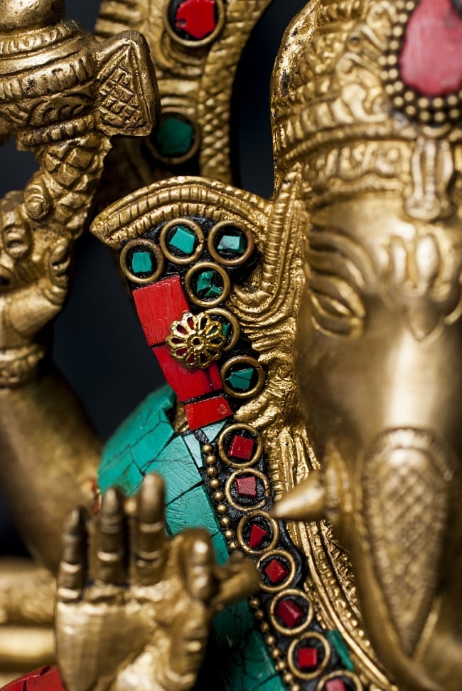 【一点もの】緑青石装飾のガネーシャ[高さ：22cm] 7 - 決して飽きることのない細部