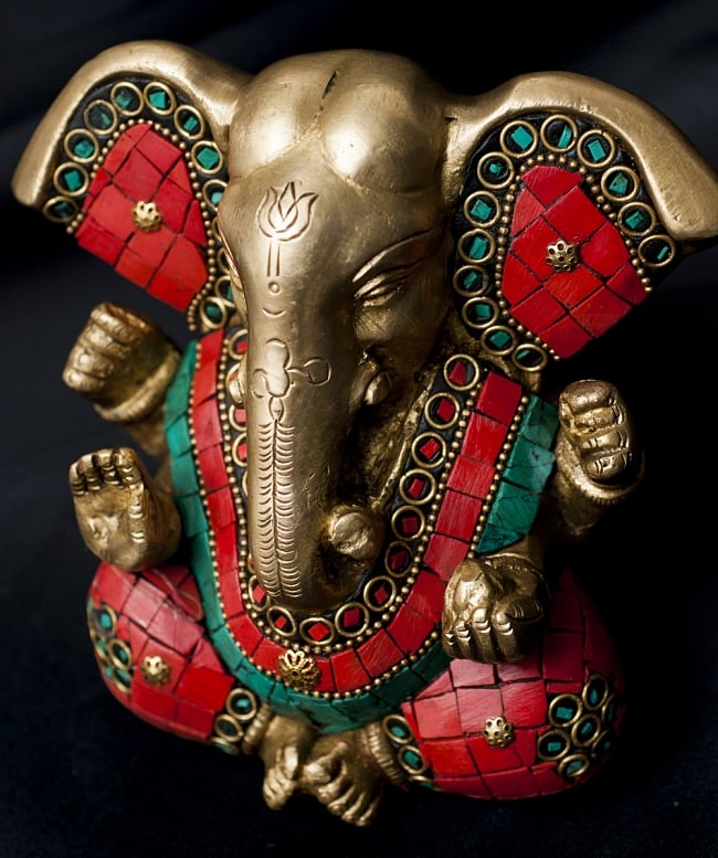 【一点もの】緑青石装飾のガネーシャ[高さ：12cm] 3 - 角度を変えてみてみました。