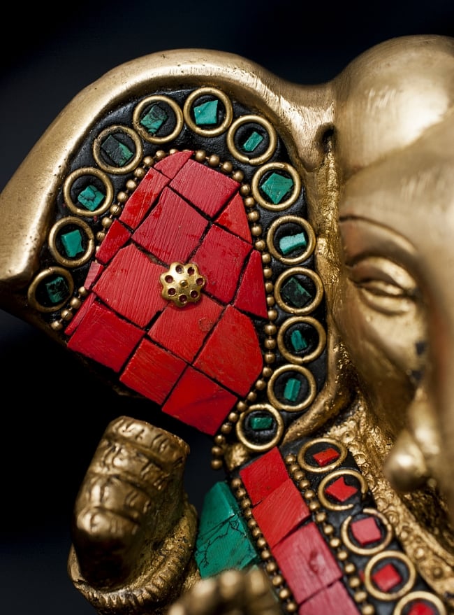 【一点もの】緑青石装飾のガネーシャ[高さ：12cm] 7 - 決して飽きることのない細部