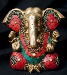 【一点もの】緑青石装飾のガネーシャ[高さ：12cm]の商品写真