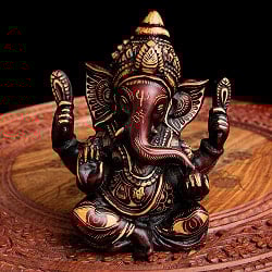 [インド品質]手彫り模様のあぐらガネーシャ像[14.5cm] - サブ2