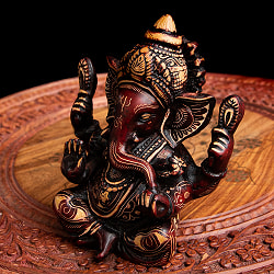 [インド品質]手彫り模様のあぐらガネーシャ像[14.5cm] - サブ3