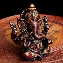 手彫り模様のあぐらガネーシャ像[14.5cm]