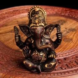 手彫り模様のあぐらガネーシャ像[11.5cm]