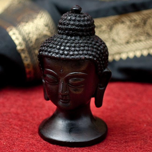 ブッダ・ヘッド ブラック[11.6cm]の写真レジン　神様,ヒンドゥー教,仏教,置物,仏陀,釈迦,仏像,ゴータマ・シッダッタ,