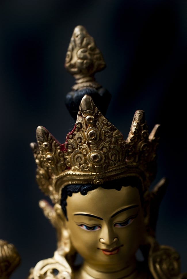 多羅菩薩（ターラー） 銅造鍍金仕上げ - 33cm 7 - 宝冠を身に着けています。