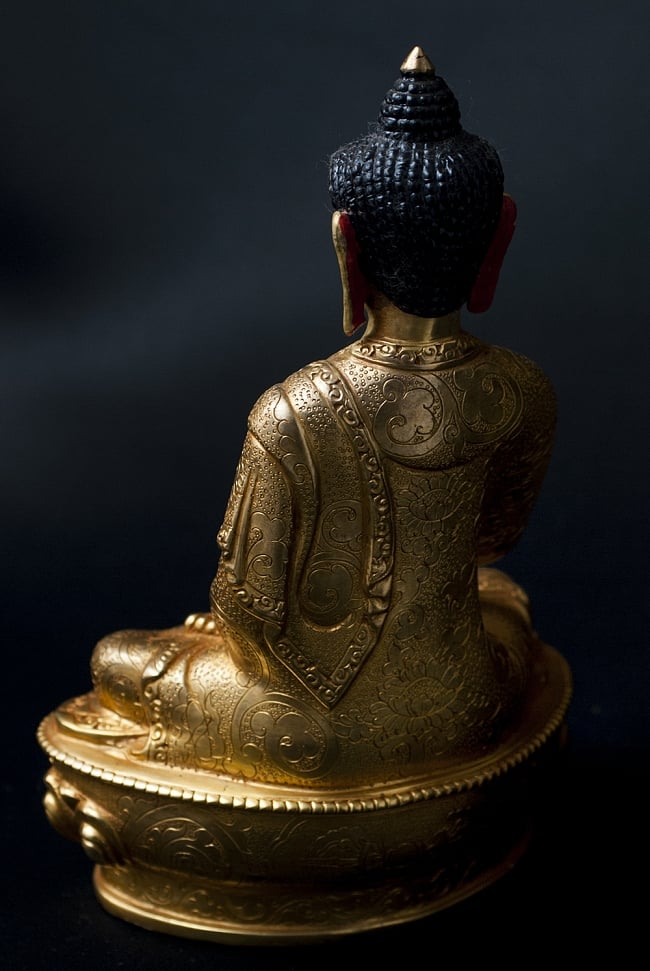 阿弥陀仏（ブッダ・アミタバ） 銅造鍍金仕上げ - 21cm 15 - 背後からの図像です。