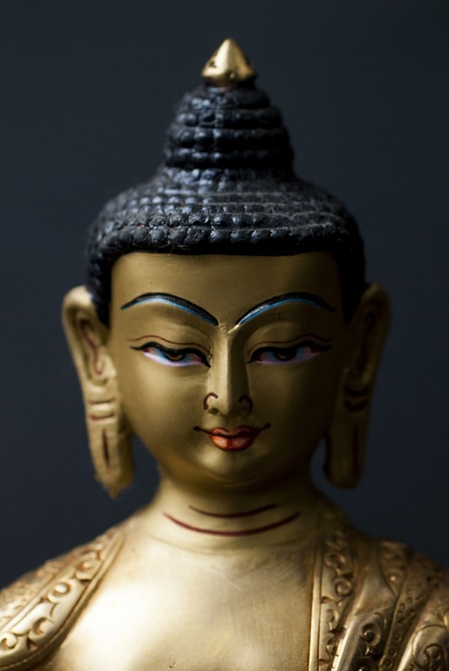 阿弥陀仏（ブッダ・アミタバ） 銅造鍍金仕上げ - 21cm 4 - 柔和で慈愛に溢れたお顔です。
