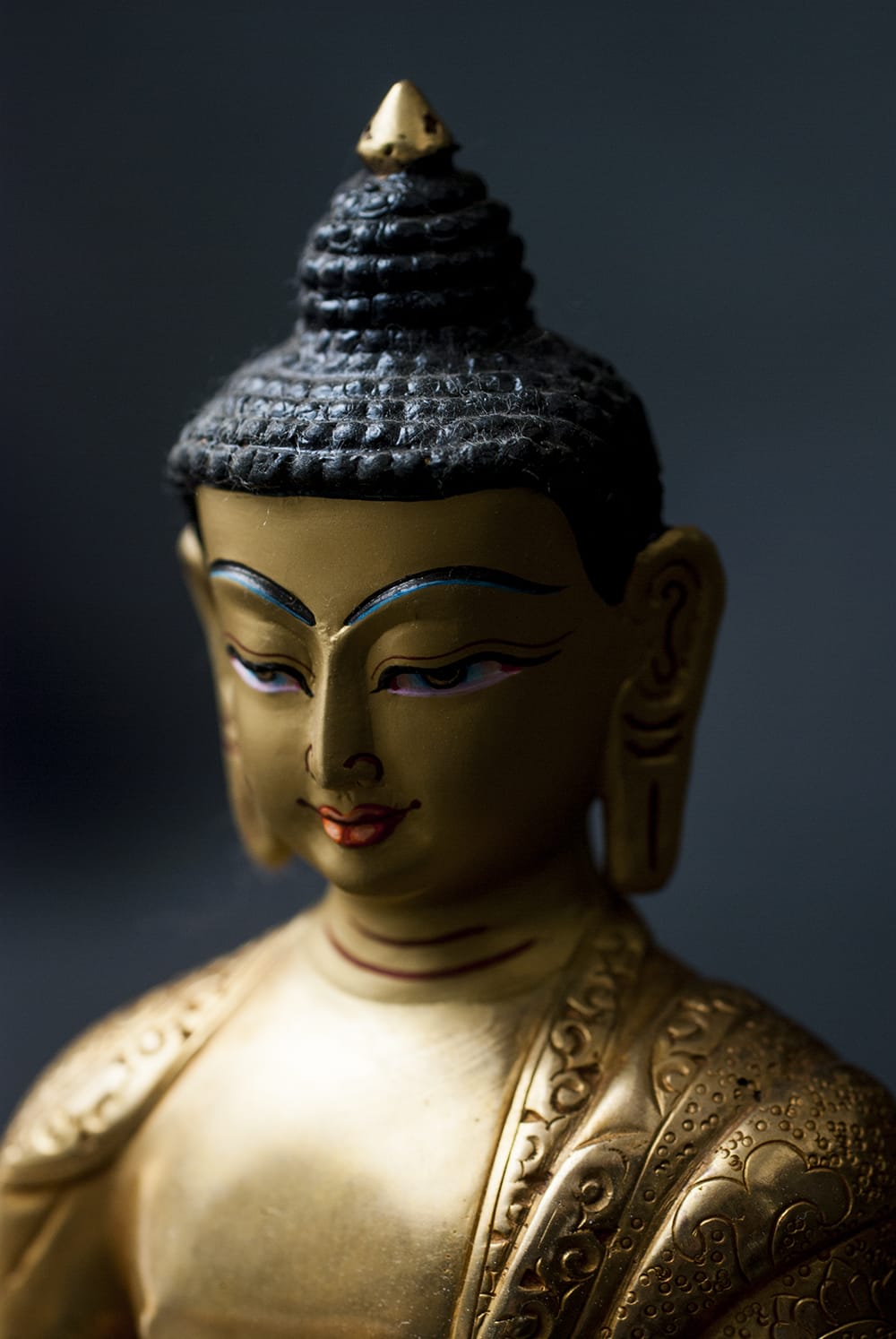 仏教美術 阿弥陀仏座像 銅製鍍金色彩仏像 時代物 旧家蔵出し
