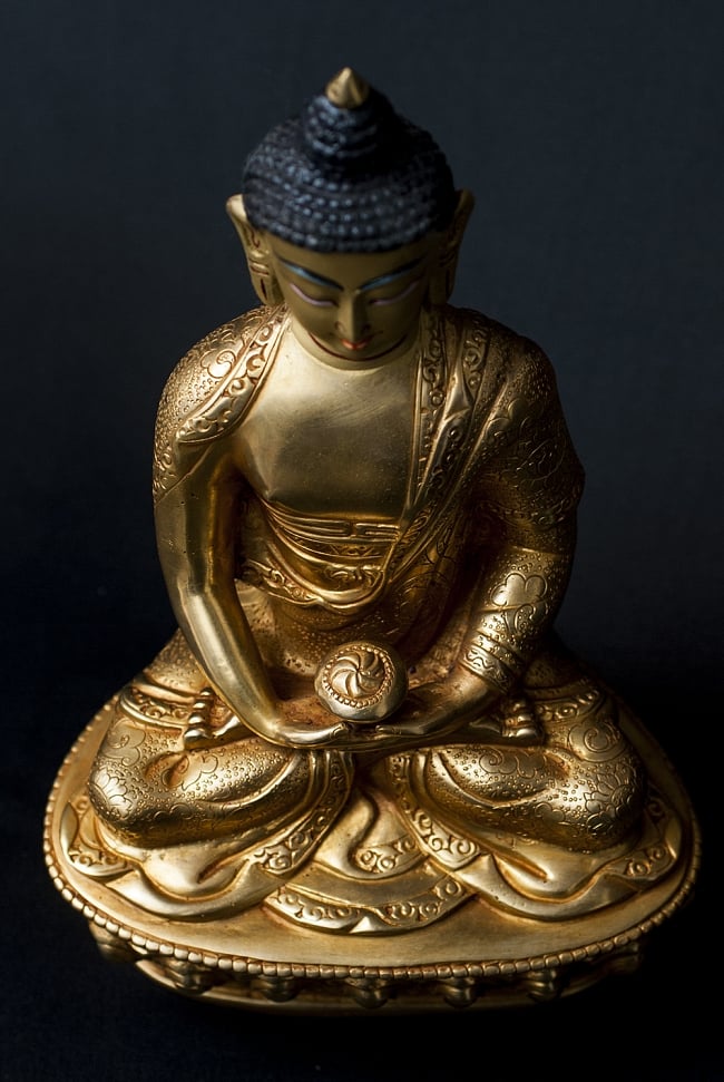 阿弥陀仏（ブッダ・アミタバ） 銅造鍍金仕上げ - 21cm 7 - 上からの図像です。
