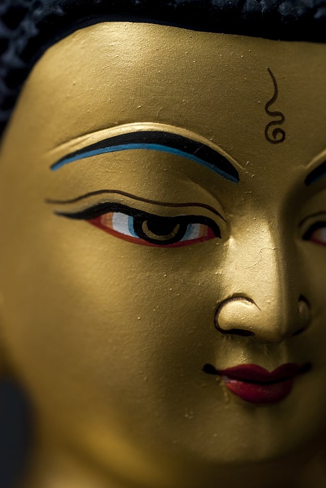 仏陀（ブッダ） 銅造鍍金仕上げ - 32cm 6 - 澄んだ瞳は何を見つめるのでしょうか。