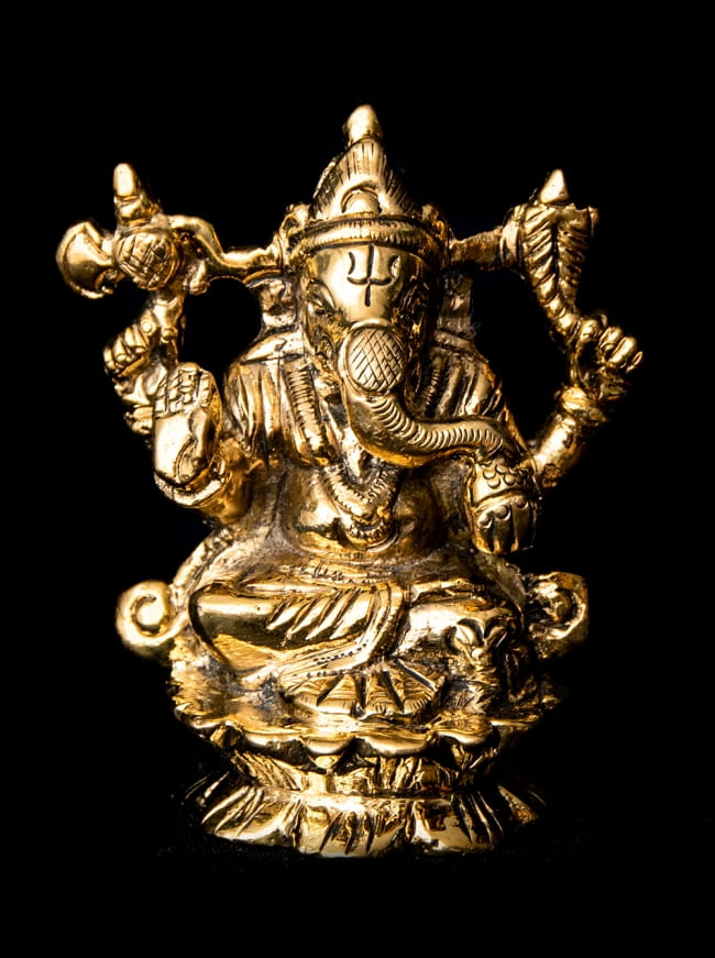 ブラス製 ガネーシャ像 - 7.5cmの写真1枚目です。全体写真ですガネーシャ像,ブラス製,ヒンドゥー,神様像