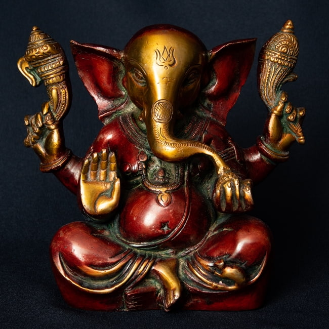 インド神様 ガネーシャブロンズ置物 ブロンズガネーシャオブジェ・ブルー /H32cm/OB-112BU