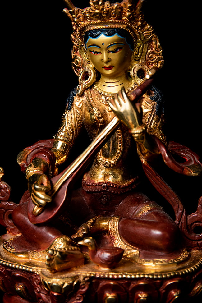 弁財天（サラスヴァティ） 銅造鍍金仕上げ - 16cm 8 - 豊かで柔らかな女性的なぞ系です。