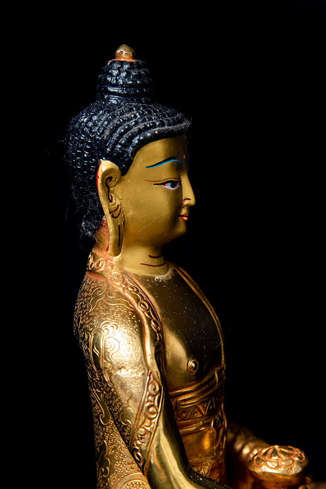 阿弥陀仏（ブッダ・アミタバ） 銅造鍍金仕上げ - 20cm 10 - 側面から見てみました。