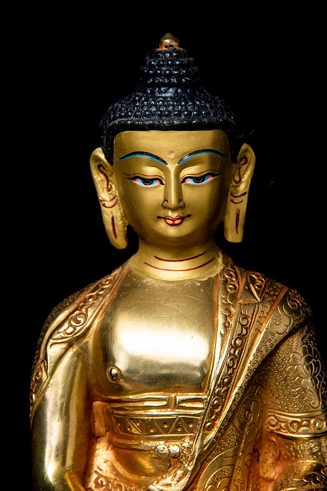 阿弥陀仏（ブッダ・アミタバ） 銅造鍍金仕上げ - 20cm 2 - 柔和で慈愛に溢れたお顔です。