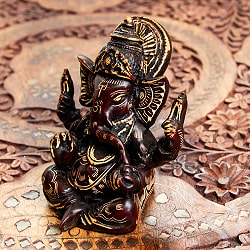 アンティーク調 手彫り模様のあぐらガネーシャ像[8.5cm] - サブ2