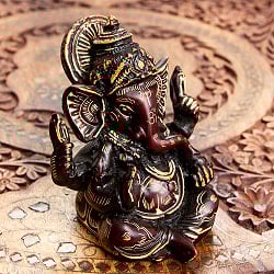 アンティーク調 手彫り模様のあぐらガネーシャ像[8.5cm] - サブ3