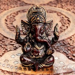 アンティーク調 手彫り模様のあぐらガネーシャ像[8.5cm]