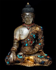 水晶阿しゅく如来（アクショービヤ） 銅造鍍金水晶彫琢仕上げ - 22cm(TI-RSDL-1538)