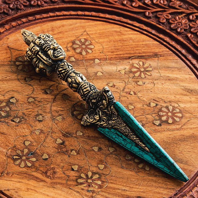 ターコイズ装飾　プルパ（キーラ・金剛蕨） - 21.5cm 5 - 角度を変えてみてみました。